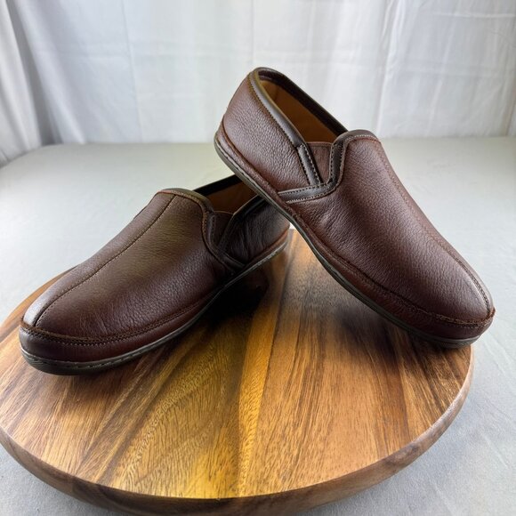 L.L. Bean Elkhide Leather Mens size 9 Padded Comfort Slippers Slip-On Loungewear LL Bean Elkhide Leather Slippers Mens 10 Brown Slip On Moc  main image 3